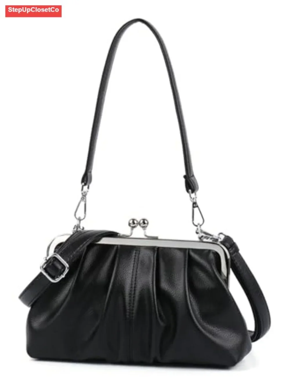 Slouchy Faux Leather Hobo Bag - Kiss Lock Crossbody Shoulder Purse